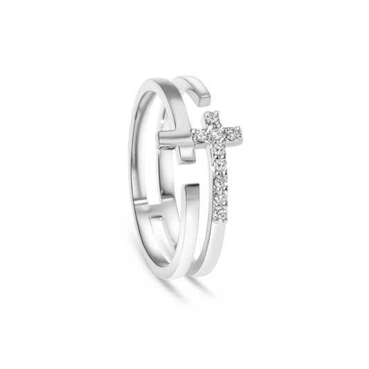 NORA White Gold Diamond Cross Ring