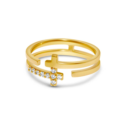 NORA Yellow Gold Diamond Cross Ring