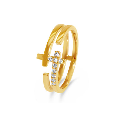 NORA Yellow Gold Diamond Cross Ring