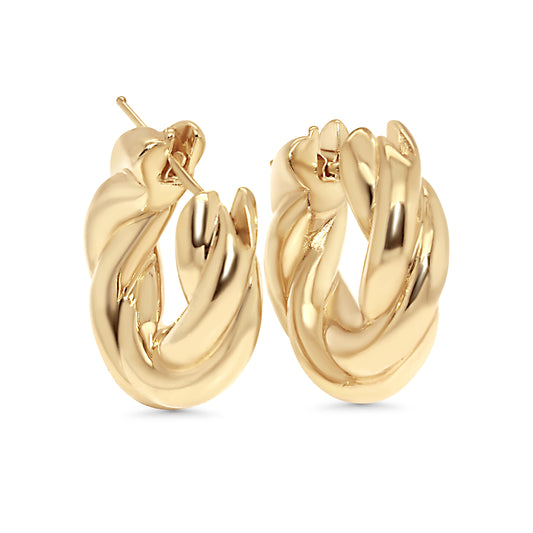 SER Yellow Gold Twisted Hoop Earrings